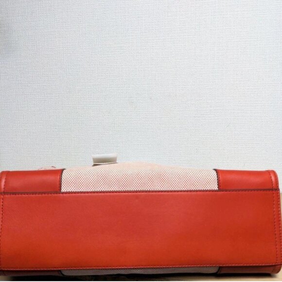 TORY BURCH Handbag Ella Vermilion Canvas x Leather Big Logo Genuine Product - Picture 5 of 11